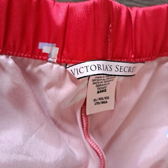 VICTORIA'S SECRET LOVE red silky polyester pj lounge pants pink trim XL - Picture 5 of 9